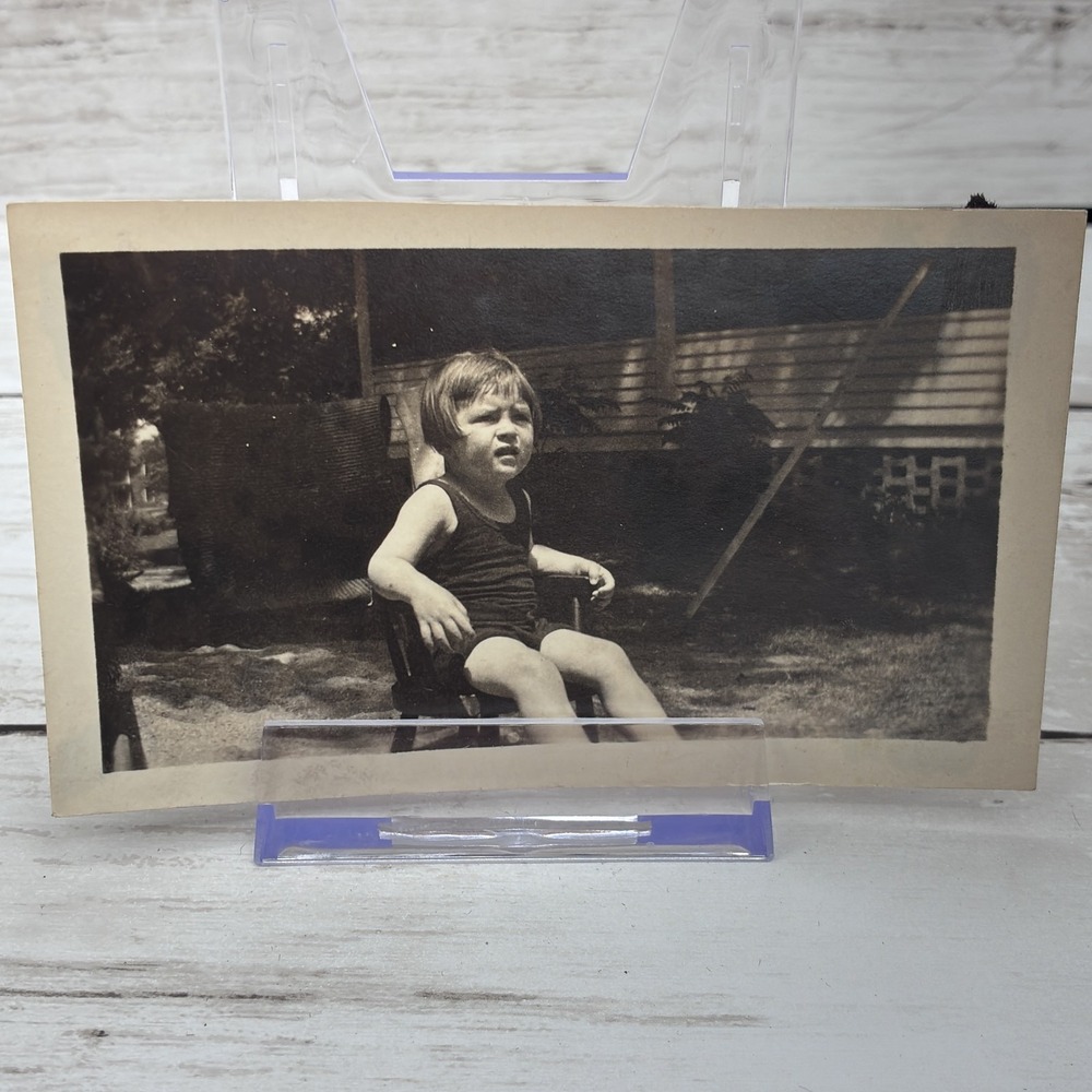 Vintage 1923 Original Photo Young Child Toddler  Seated Chair